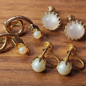 Vintage MCM Goldtone and Faux Pearl Earring Set (3 Pairs)